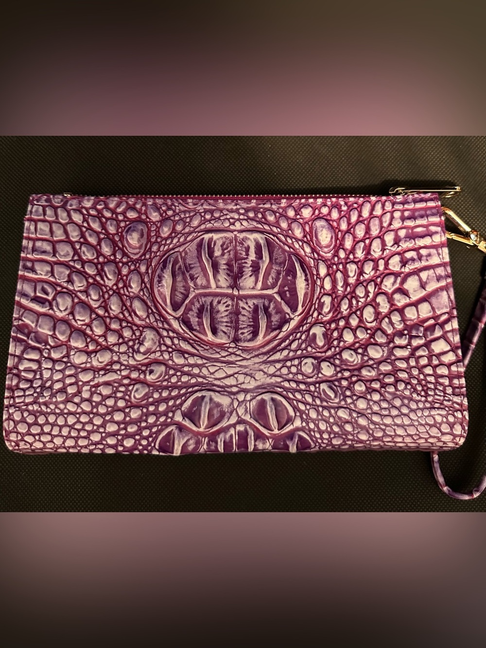 SALE Brahmin Boysenberry Daisy Purple Croc-Embossed Leather Wristlet NWOT - Picture 3 of 9
